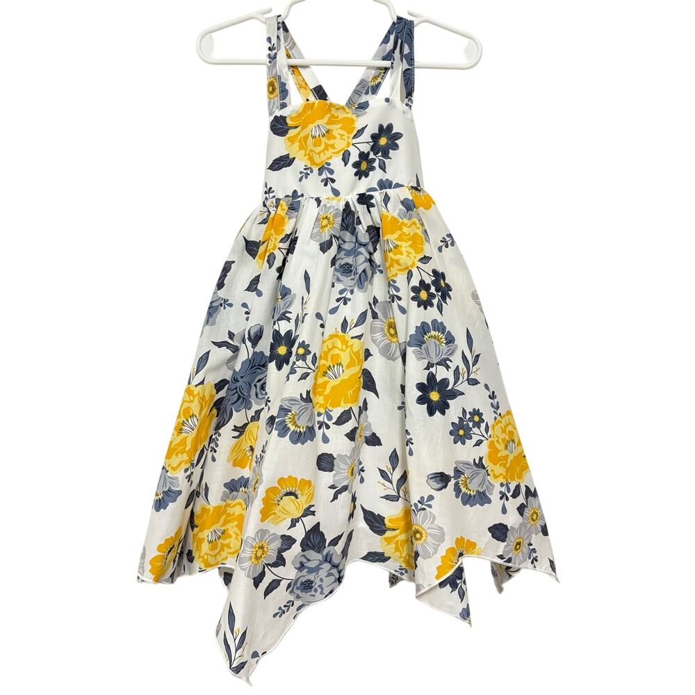 Joie Girls 2T Floral Handkerchief Hem Sundress White Yellow Blue Cotton